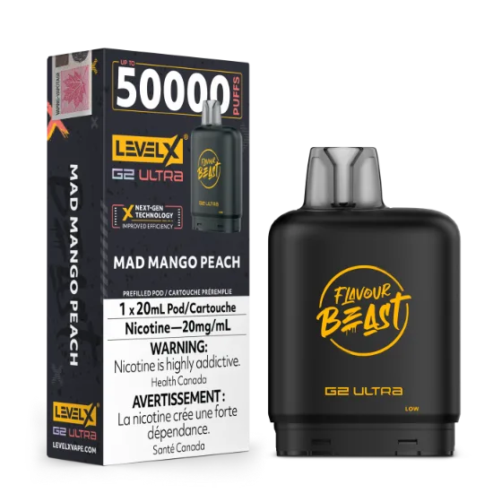 Flavour Beast Level X G2 Ultra 50K Puffs Pods – Mad Mango Peach Flavour Beast Level X G2 Ultra 50K Puffs Pods – Mad Mango Peach