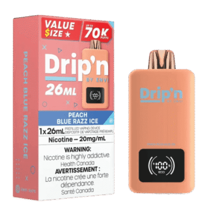 Drip'n 26mL Value Size 70K Puffs Disposable Vape – peach blue razz ice